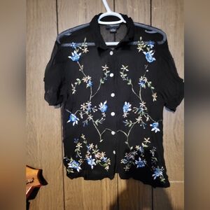 Sheer embroidered blouse by Magazine size small
